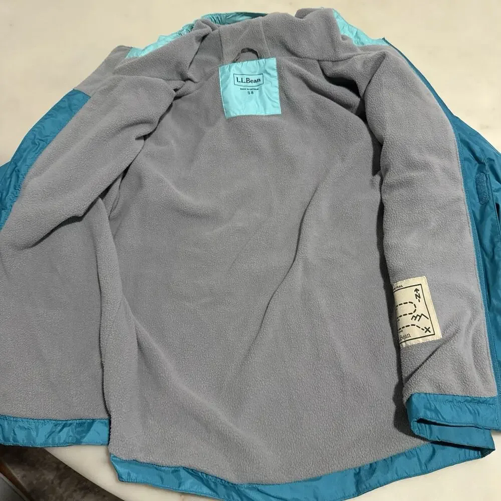 L.L.Bean Jacket Kids S 8 Blue Colorblock Trail Model Fleeced Hooded Rain Outdoor